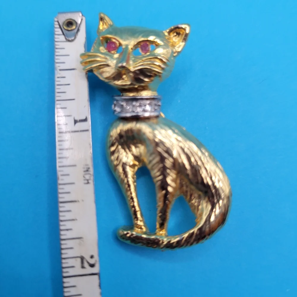 Mid Century Blinged Cat Brooch Pin